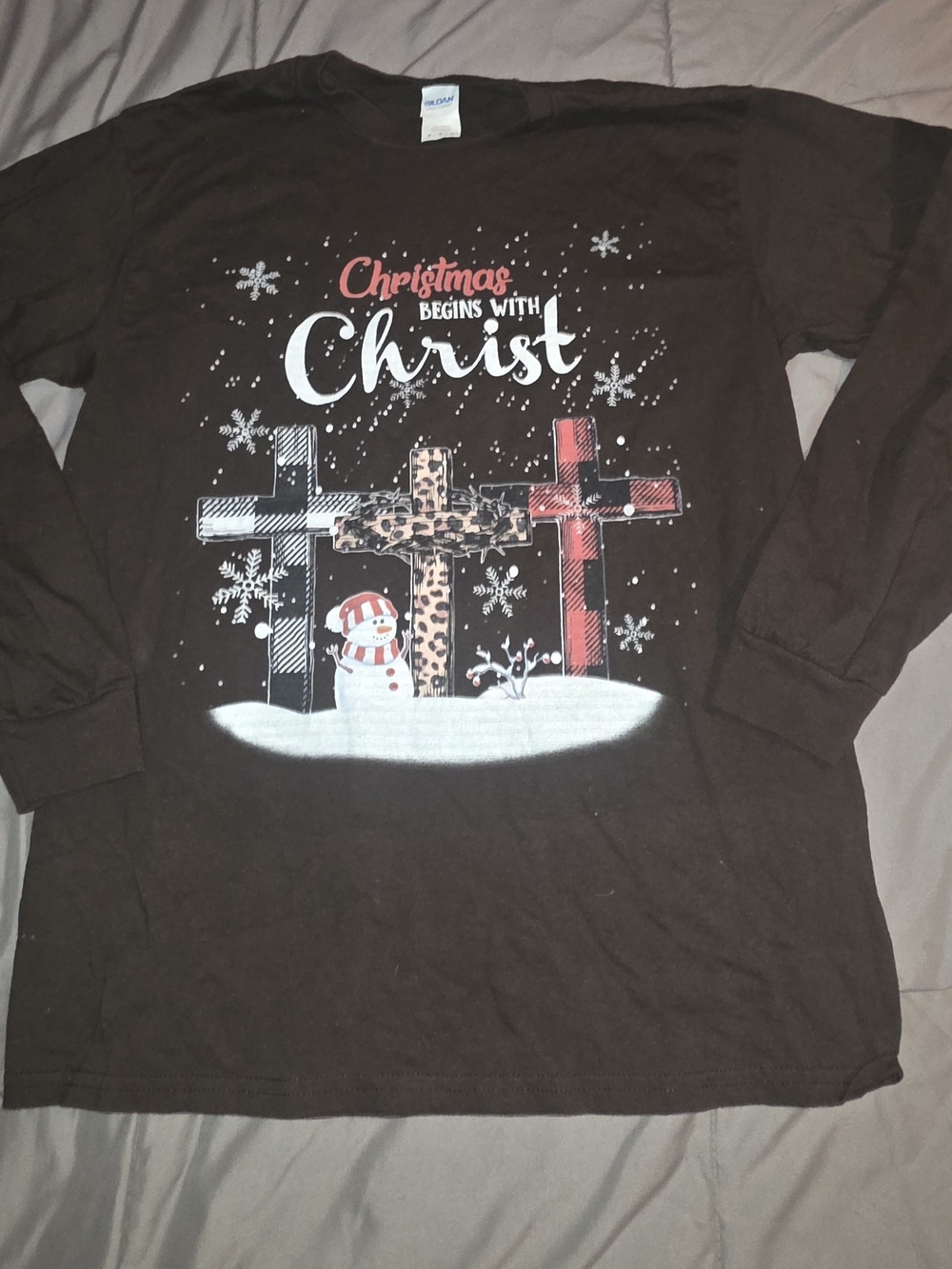 Christmas Begins With Christ Womans Brown Long-Sleeve Tee